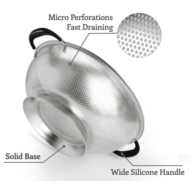 5 Qt Colander 18/8 Stainless Steel Colander Silicone Handle Easy