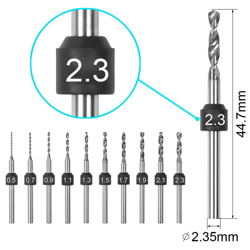 AM ARROWMAX PCB Micro Drill Bit Set, 0.5mm-2.3mm, 3/32-Inch Shank,