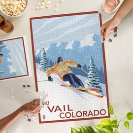 Vail, Colorado, Downhill Skier (1000 Piece Puzzle, Challenging Jigsaw Puzzle for Adults, Made in USA)