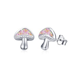 Mushroom Earrings for Women Pink Opal Studs Earrings 925 Sterling Silver Hypoallergenic Earrings Cute Mushroom Stud Earring Opal Jewelry Gifts for Women