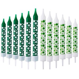 12 Pcs St Patricks Candles, Tall Green Candlesticks St Patricks Day Taper Candles White and Green Four Leaf Clover Decoration Candle for St. Patrick's Day Gifts Holiday Dinner Party Decor