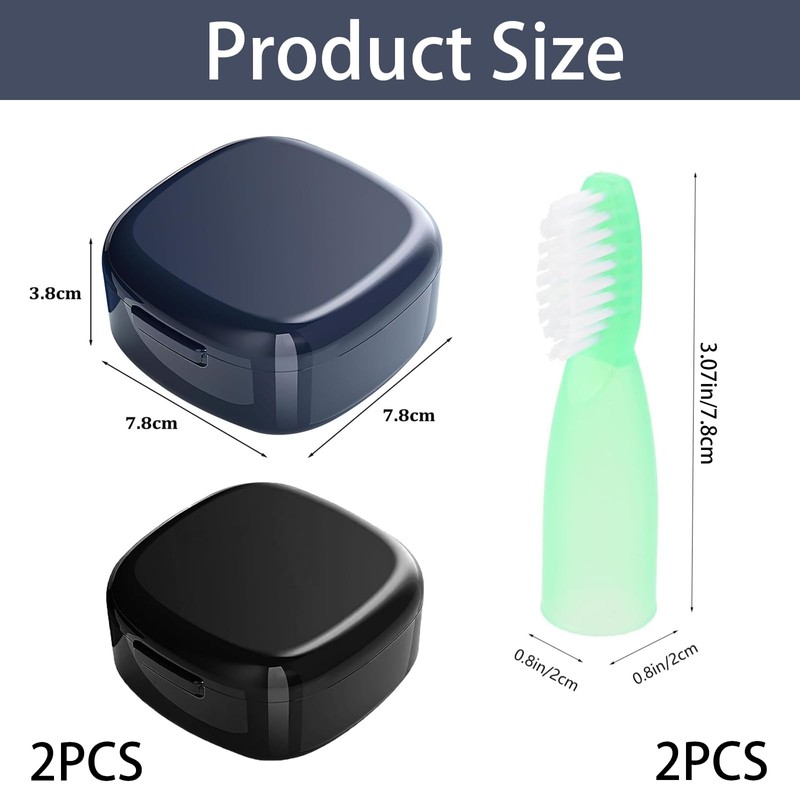 2 Denture Box Set, Retainer Cases with 2 Finger Toothbrushes,