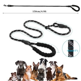 Training Lead for Dogs, 1.5M/5FT Long Rope Dog Leash with Carabiner Clip and Soft Padded Handle, Reflective Recall Durable Leash for Puppy, Small, Medium, Large Dog