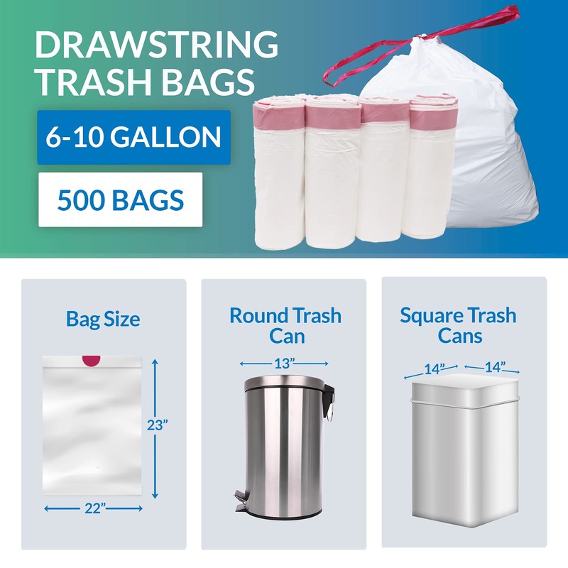 Reli. 6-10 Gallon Trash Bags Drawstring | 500 Count Bulk