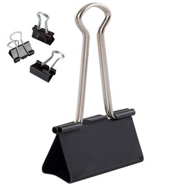D.RECT Foldback Clips, Multi-Purpose Clips, Paper Metal Binder Clips for Notes, Writing Paper Clip, Office Supplies, Pack of 12, Black 51mm