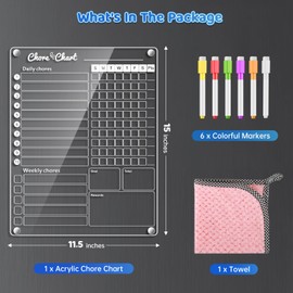 Acrylic Magnetic Chore Chart for Kids,Chores Chart for Fridge Refrigerator,Dry Erase Behavior Chore Chart for Multiple Kids,Responsibility Reward Chart for Kids Teens Adults Family,11.5"x15" (1 Pack)