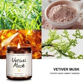 Scented Candle for Home | Vetiver Musk Candle | Aromatherapy Candles- Soy Candles for Home Scented, Gifts for Women Men, Vetiver Fragrance -7oz, Single-Wick Made with Soy Wax