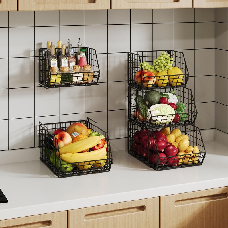 2 Tier Stackable Wire Basket-Kitchen Counter, Pantry Organization and Storage