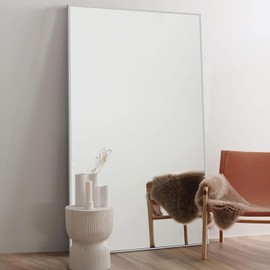 NeuType Full Length Mirror 51"x32" Large Bedroom Mirror Aluminum Alloy Frame Floor Mirror Wall-Mounted Mirror for Living Room, Bedroom, Hanging or Leaning Against Wall, Silver