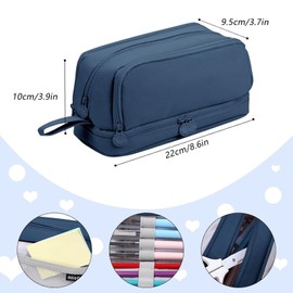 Kingmyth Pencil Case, Large Capacity Pen Pouch with 4 Compartments Multifunctional Cute Pencil Cases for Girls Boys with Sticky Note (Navy Blue)