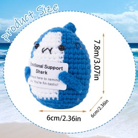 Aruigu Positive Crochet Shark Gift, Crochet Emotional Support Animal, Unique Birthday Gift for Shark Lovers, Friends, Women and Men. (Blue)