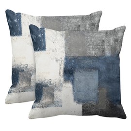 Emvency Set of 2 Blue White and Gray Throw Pillow Covers Modern Abstract Painting Decorative Sofa Pillow Cases Home Decor Standard Square 16x16 Inches Pillowcases