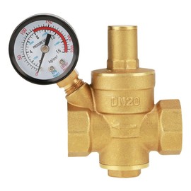DN20 Brass Adjustable Water Pressure Reducing Valve with Pressure Gauge Pressure Meter, Brass Adjustable Water Pressure Reducer (DN20)