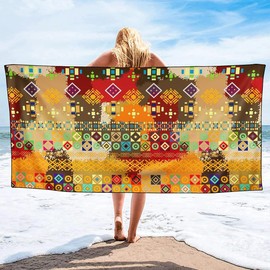 YISUMEI Microfibre Beach Towel XXL Beach Towel Lightweight Beach Towels Quick Drying Vintage Western Colourful Geometric 180 x 90 cm