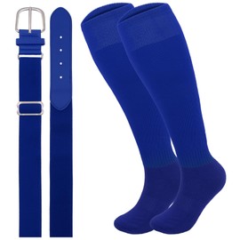 Oblihumoy Blue Baseball Socks and Belt Combo Set Softball Football Socks and Elastic Waist Belt for Youth Adult
