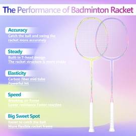 Professional Carbon Fiber Badminton Rackets Badminton Racquet for Backyards Gym(2/4 Packs)