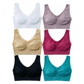 Hiking Gril - Brasier sin aros para mujer, sin relleno, para yoga, Paquete de 6: frambuesa de orquídea cerúlea blanca negra y nude, XXL