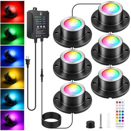 LED Pond Lights RGBWW, Underwater Pond Lights with 12V Timer Transformer, 6 Head Outdoor IP68 Waterproof Submersible Fountain Lights, Remote Control & Photocell Sensor for Pond, Waterfall, Garden
