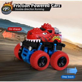 Dinosaur Toys for 3 4 5 Year Old Boys, Monster Trucks for Boys Ages 3-4-5, 4 Wheels Drive Durable Friction Cars Powered Push and Go Dinosaur Toys for Kids 3-5 Year Old Christmas Birthday Gifts