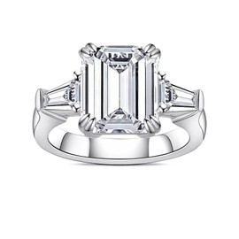 Gobaalele Cubic Zirconia Wedding Engagement Ring 5.8cttw 3-Stone Emerald Cut,5A Grade Simulated Diamond CZ Promise Anniversary Ring for Women Size7.5