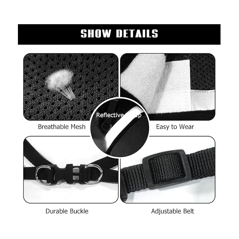 Cats and Dogs Vest Harnesses with Leash Reflective (Black, L)
