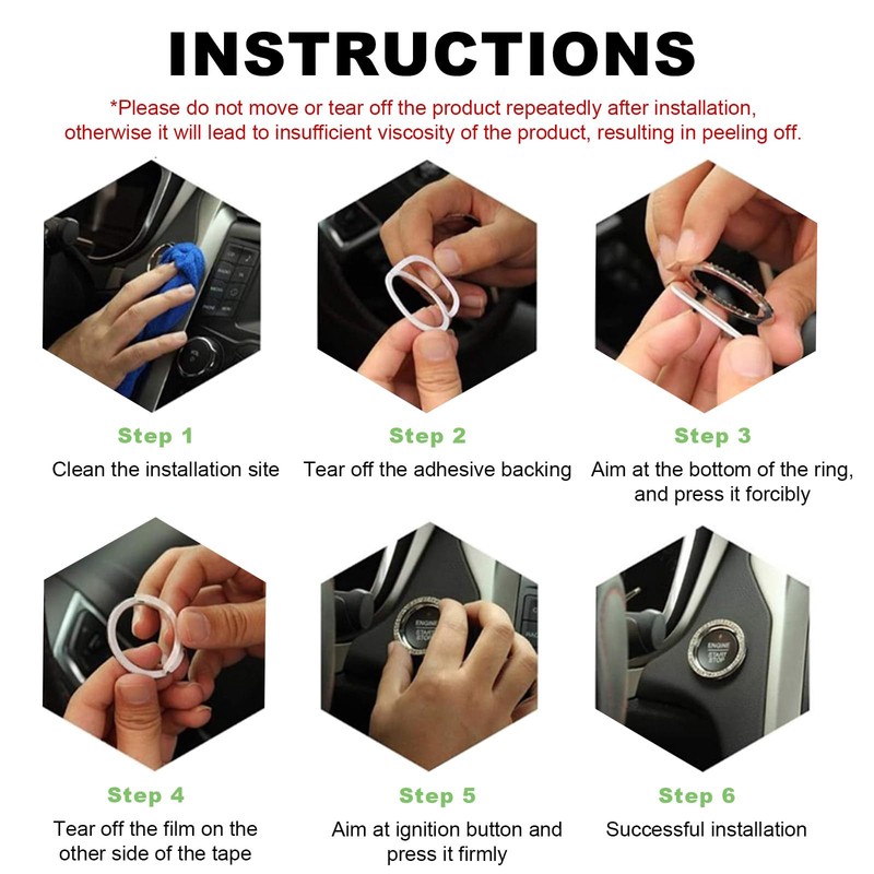 Augeny Bling Car Engine Start Button Cover, Rhinestone Key Ignition