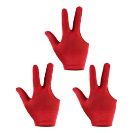 PATIKIL 3 Fingers Pool Gloves, 3 Pack Billiard Gloves Left & Right Hand Show Gloves Pool Cue Glove for Shooter Carom Pool Snooker Cue Sport, Red