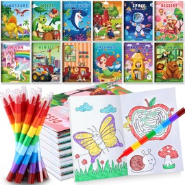 BenLouis 12 Mini Coloring Books with 12 Stacking Crayons Bulk for Kids Animal Birthday Theme Party Favors Stuffers Bags Activity Books for Ages 2-4-6-8 Classroom Return Gift Travel Supplies