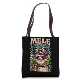 Mele Kalikimaka Santa Claus Christmas Carol Hawaii Tribal Tote Bag