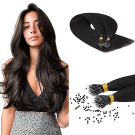 Benehair Nano Loop Hair Extensions Soft Invisible Straight Real Remy Human Hair #1B Natural Black Nano Bead Extensions 50 Strands