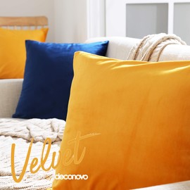 Deconovo Yellow Cushion Covers 40cm x 40cm Set of 2, 16x16 Inches Crushed Velvet Throw Pillow Cases, Square Cushion Covers for Bedroom with Invisible Zipper, Gold Yellow