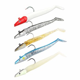 Fishing Lures,5PCS Soft Plastic Lures Swimbaits for Bass Pike Trout with Jig Head and T tail,Artificial Bait, Fishing Tackle for Saltwater & Freshwater 11cm 10g