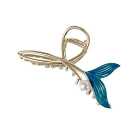 Blue Fish Tail Metal Hair Claw Clips, Large Hair Claw Nonslip Barrettes Non-Slip No Broken Strong Hold Clamps Fashion Accessories for Girls Woman With Long Thick Thin Curly