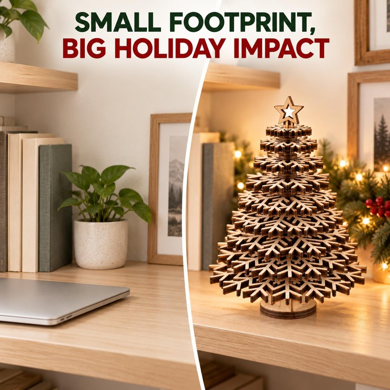 Christmas Tree, Wooden 3D Snowflake Tabletop DIY Paintable Holiday Decor