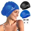 2 Pack Large Swim Caps for Long Hair, Silicone Swimming