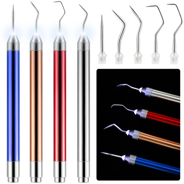 Leriton 4 Pcs LED Weeding Tools for Vinyl with Light Vinyl Weeding Tool with Pin and Hook Lighted Pin Pen Weeding Tool for Removing Iron on Tiny Vinyl Paper Crafting Silhouettes DIY (Colorful)