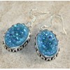 SILVER Vintage Style Sky Blue Rainbow Titanium Druzy Oval Earrings