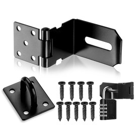Door Hasp Latch Lock, 4 Inch Black Right Angle Hasp Lock, 90 Degree Hasp Latch for Push, Sliding, Barn Door, Cupboard Door (2 Pcs)