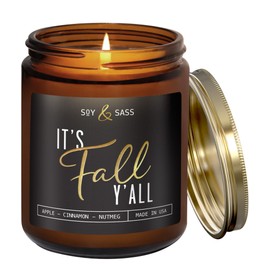 Fall Candles - 'It's Fall Yall' Fall Candle w/Apple Cinnamon & Nutmeg I Infused with Essential Oils I Autumn Fall Scented Candles I Cozy Cute Fall Décor Fall Gifts I 9oz Jar I 50Hr Burn I Made in USA