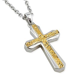Hawaiian Jewelry Necklace Stainless Steel Cross Combi Color Double Series Accessories Yellow Gold Men Women with Cable Chain, Stainless Steel, No Gemstone