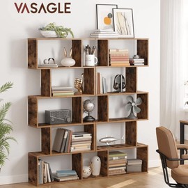 VASAGLE Bookcase, 5-Tier Bookshelf, Display Shelf and Room Divider, Freestanding Decorative Storage Shelving, Rustic Brown ULBC62BX, 27.6”L x 9.4”W x 62.6”H (70 x 24 x 159 cm)
