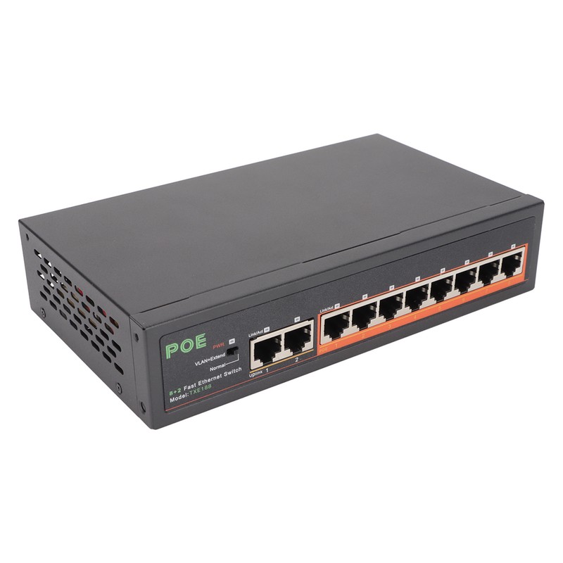 PoE Switch 8 Ports 10/100Mbps 90W RJ45 Adaptive Port LED