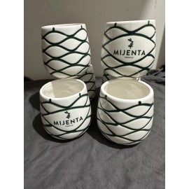 Mijenta Tequila Ceramic Cups Green White Rabbit Design Barware Mug Set of 2