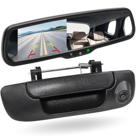 EWAY Tailgate Handle Backup Reverse Camera with 4.3 inch Rear View Mirror Monitor Kit for Dodge Ram 1500 2500 3500 2002-2008 Vehicle Safety Auto Reversing Parking Camera