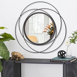 HLFMVWE Round Decorative Wall Mirror, Black Metal Mirrors, Art Small Round Wall Home Mirror, Decor Living Room Bedroom Bathroom Entryway 20"