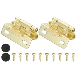 PATIKIL Self-Closing Cabinet Hinges Semi-Overlay 1/2 Inch, 2 Pcs Semi Concealed Flush Face Mount Cabinet Hinge with Screws for Kitchen Bathroom Furniture Cabinet Door, Gold Tone