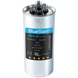 BlueStars Ultra Durable 80+5 uf ± 5% MFD 370 Or 440V Dual Run Round Capacitor TP-CAP-80/5/440R Condenser Straight Cool & Heat Pump Air Conditioner