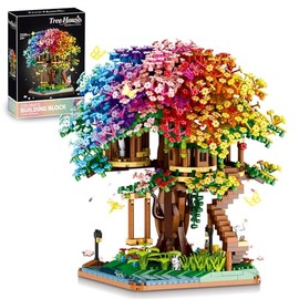 Vziimo Juego de construcción de árbol de bonsái de flor de cerezo, Ideas Rainbow Treehouse Set para adultos, 1528 piezas de ladrillos Mirco coleccionables creativos para adolescentes y adultos mayores