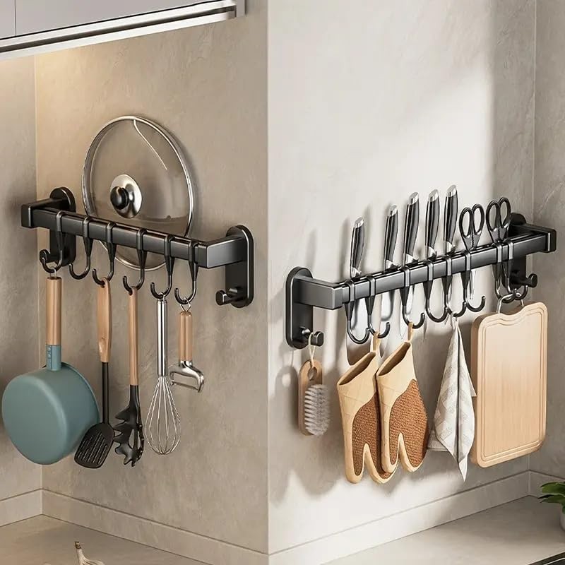 AmoiChic Adhesive Wall Mounted Pot Pan Rack, Kitchen Wall Mounted