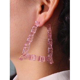 Bamboo U-shaped Hoop Earrings for Women Colorful Acrylic Resin Earrings Large Exaggerated Bamboo Earrings Jewelry (pink)